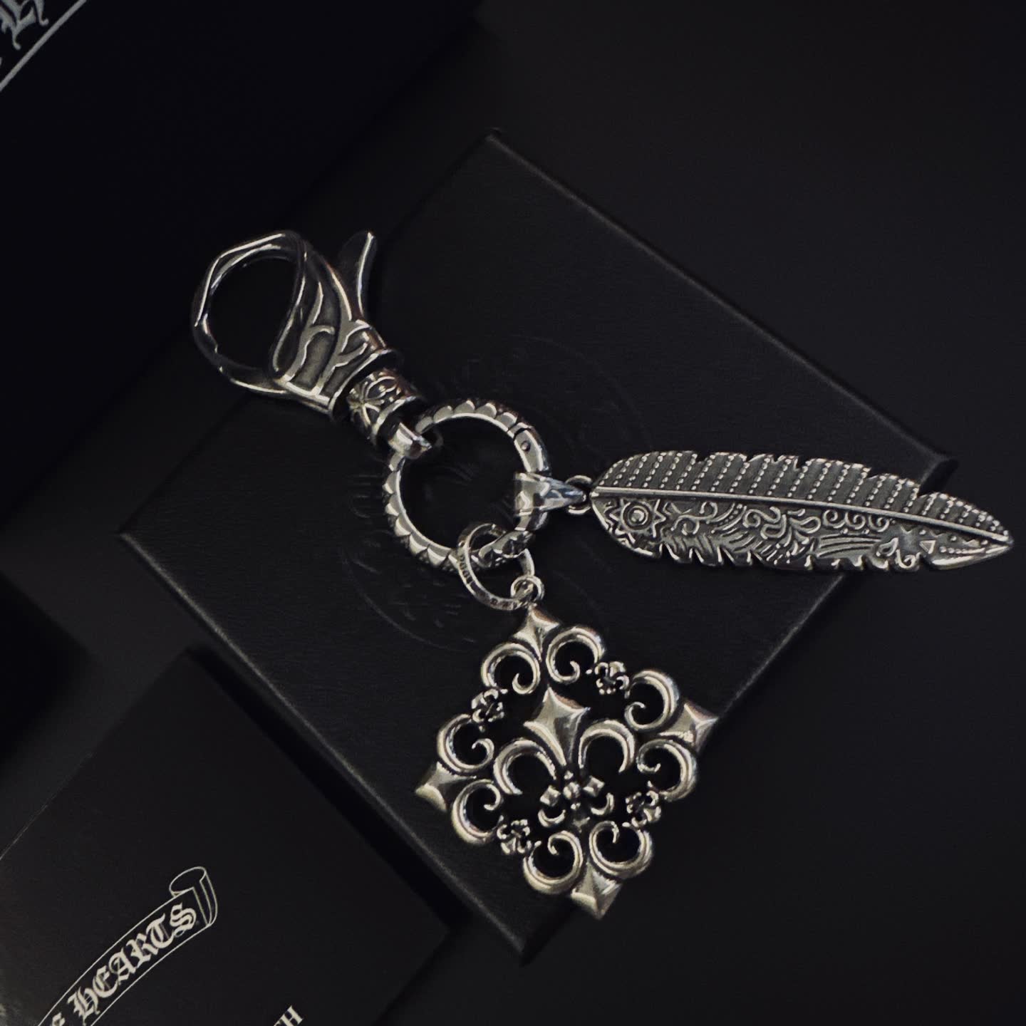Chrome Hearts Silver Keychain with Feather and Filigree Charm